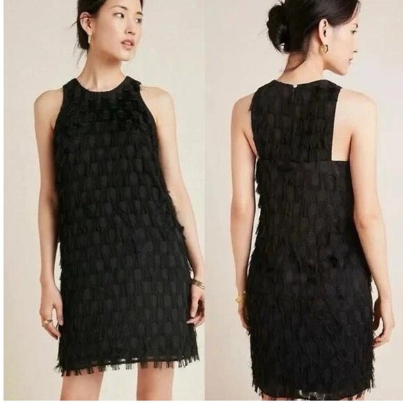 Anthropologie NWT Roxie Fringe Party Mini Dress Black Size 4 - Picture 7 of 7